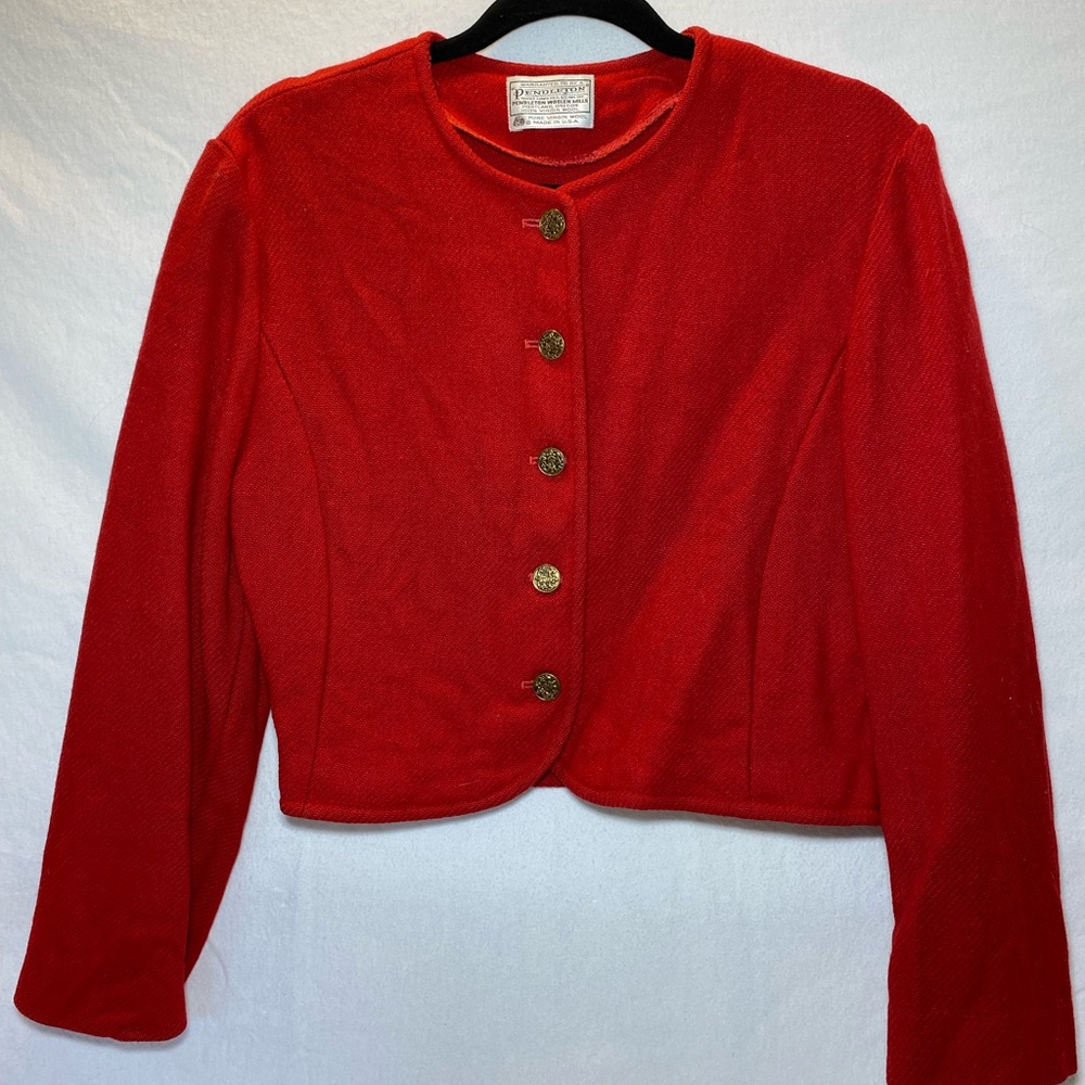 VINTAGE Pendleton Red 100% Virgin Wool Cropped Unlined Jacket Women’s Sz Medium